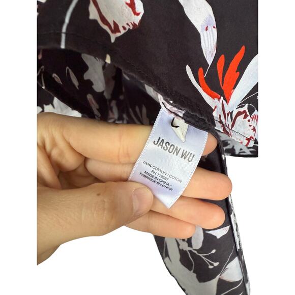 Jason Wu Floral One Shoulder Midi Dress 0 Black Wedding Guest Event Cocktail - Picture 8 of 12